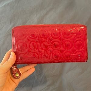 Coach patent red zip around wallet